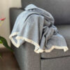 blanket blue frinches Alpaca Plaid Blauw met Visgraatpatroon