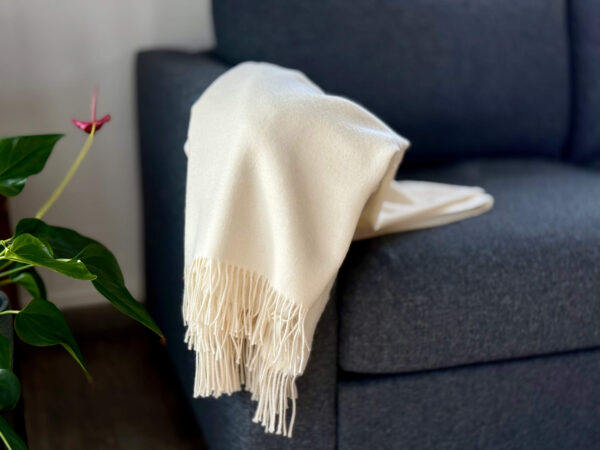 blanket throw white Alpaca Plaid Natuurlijk Wit met decoratieve franjes