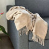 throw blanket sand Alpaca Plaid Natuurlijk Zandkleur met decoratieve franjes
